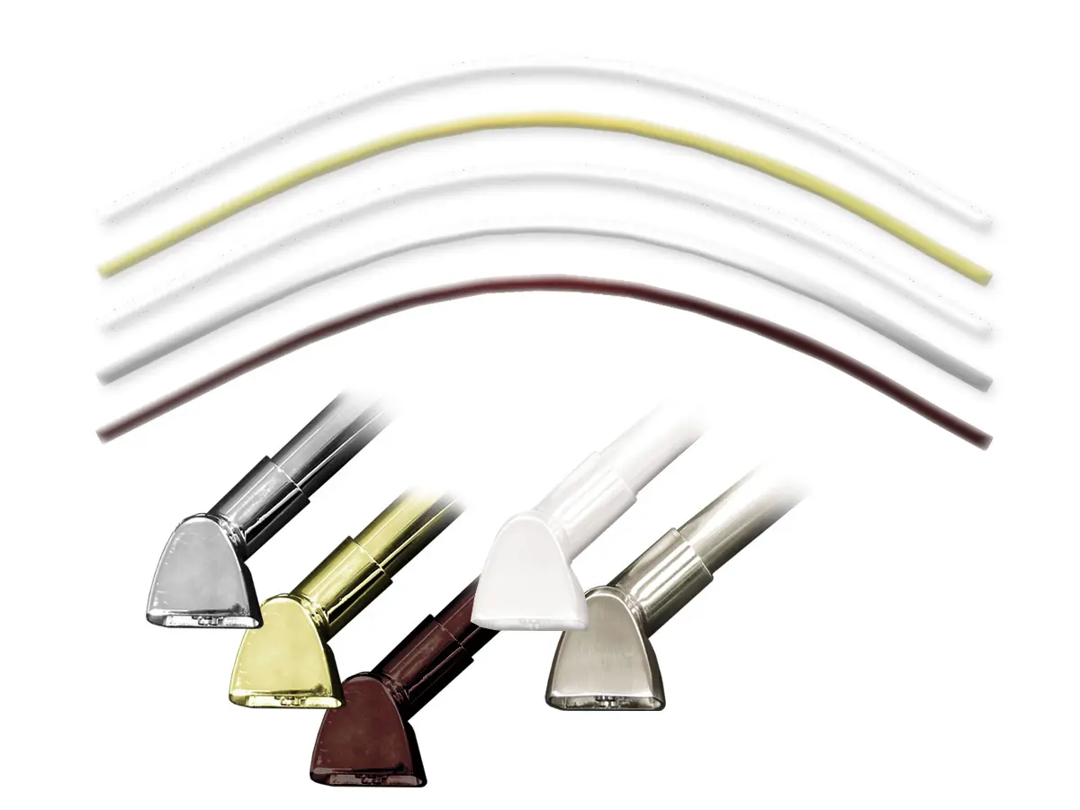 Curved shower rods in multiple finish options
