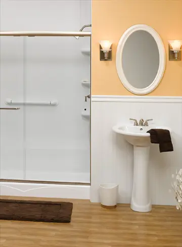 Beautiful white wainscoting bathroom remodel by Bath Planet of Metro NY