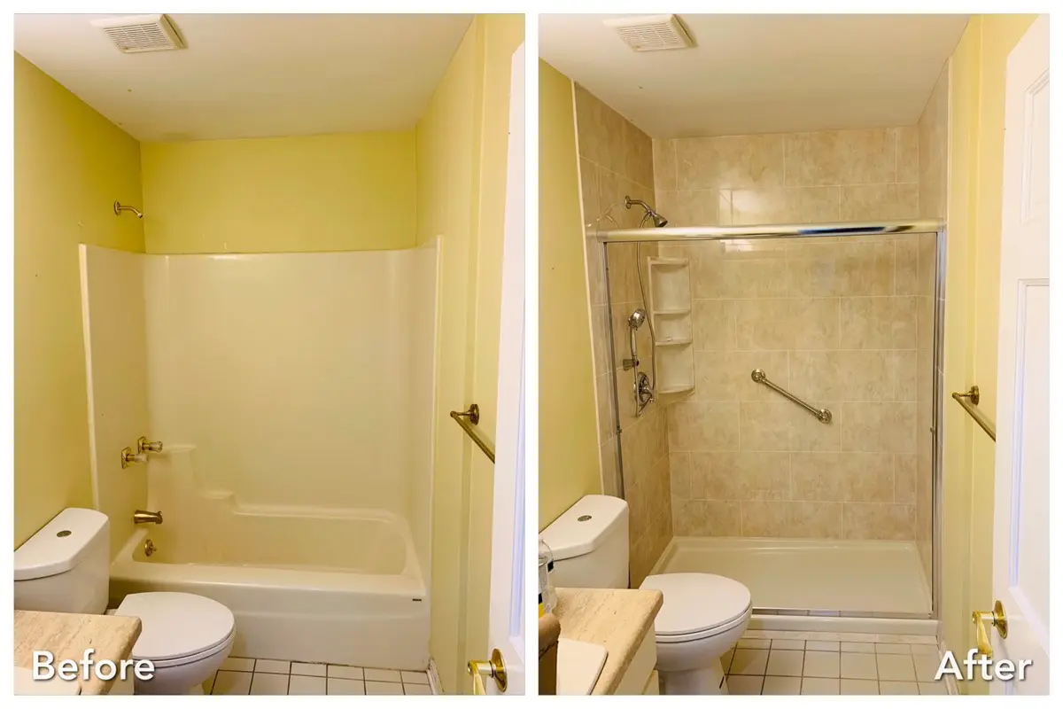 Before and after: Tub-to-Stone-Tile Shower in Elmont, Nassau County